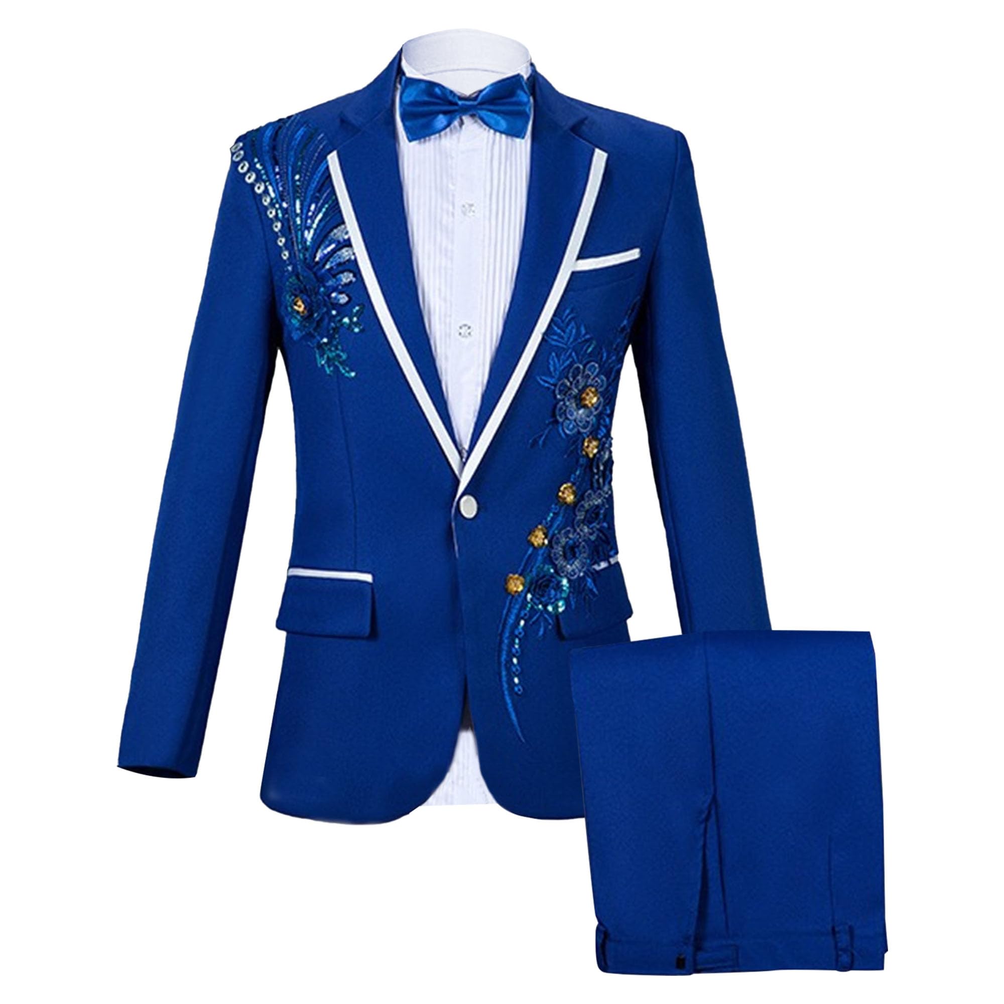 Mens 2 Pieces Luxury Embroidered Suits 1 Button Print Dinner Tuxedo Jacket Prom Wedding Elegant Blazer Dress Suit
