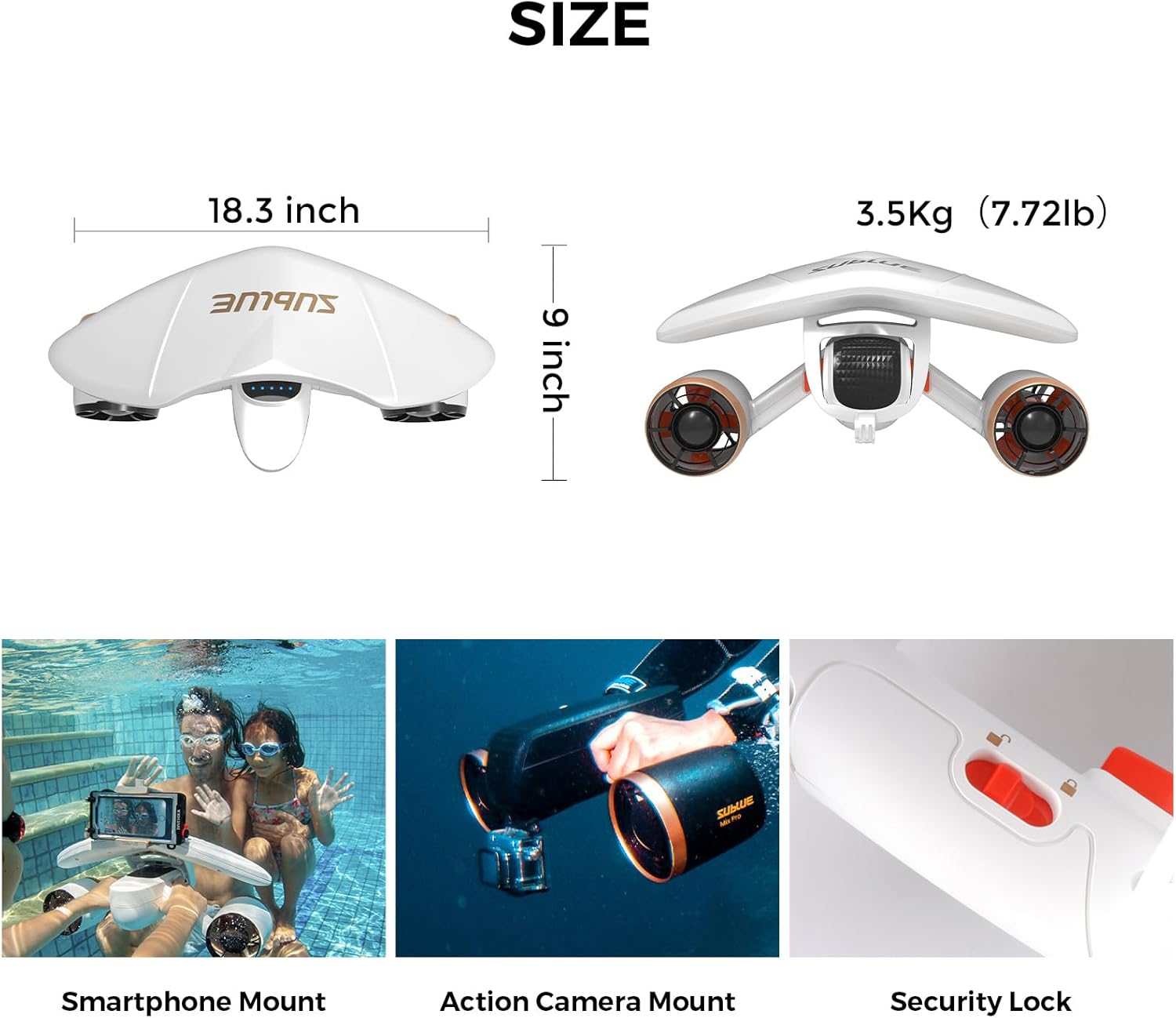 Mix the Double Engine Scooter with 2 -speed double engine, 60 minutes of Runtime, 131 feet depth with camera assembly and low battery alarm for swimming pool, diving, snorkeling - water scooter for adults and children 3 714Z7yCf+yL. AC SL1500