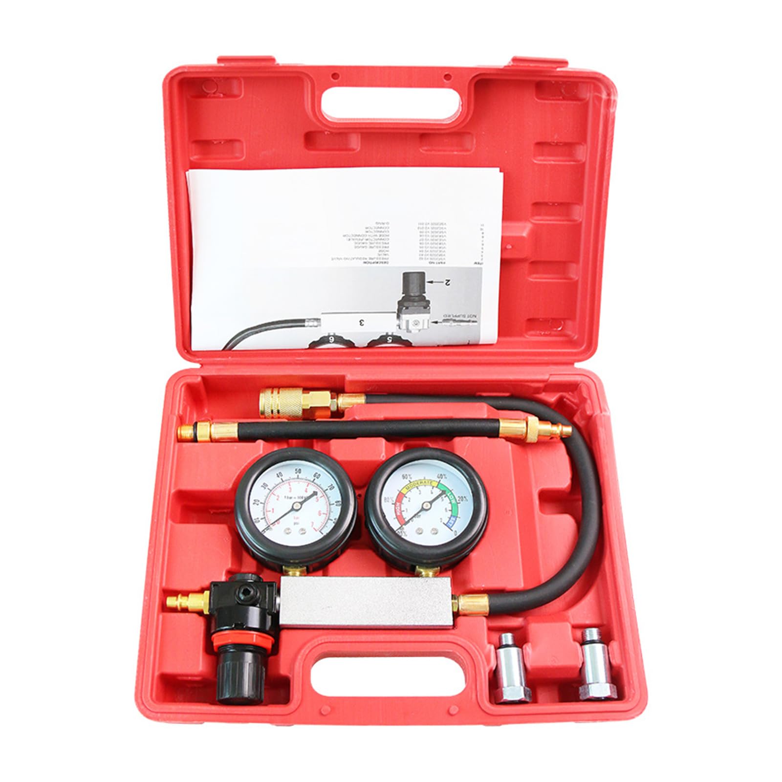 Medidor doble para probador de fugas de coche con maletín, herramienta de compresión de motor para coches, camiones, cilindros de coche