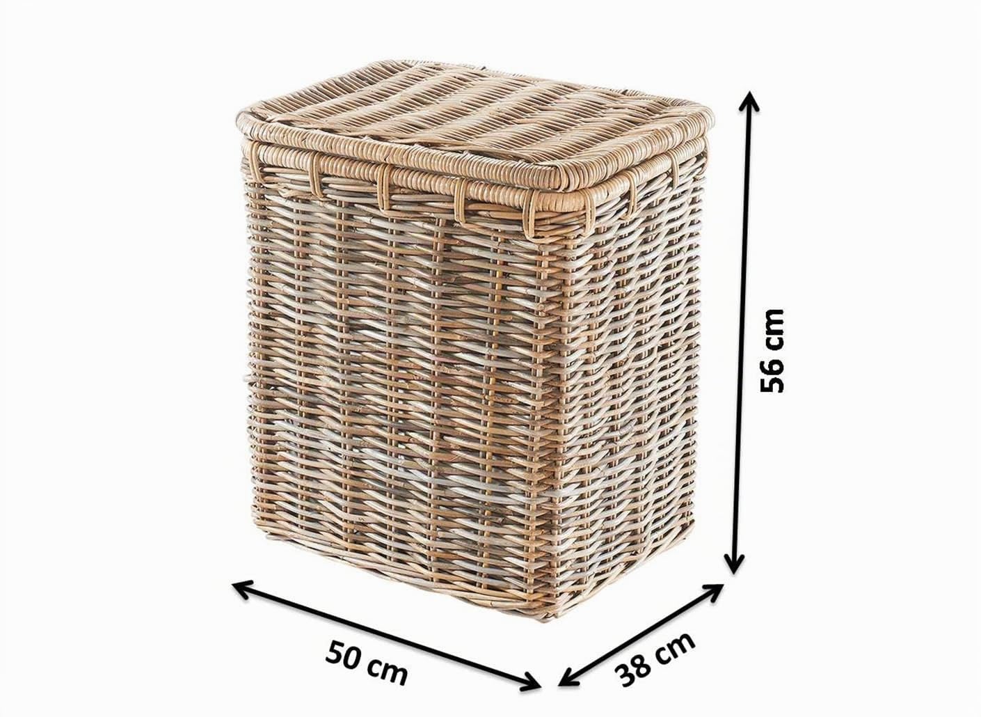 Kobolo Wäschekorb Rattankorb Aufbewahrungskorb mit Deckel 50x38x56 cm
