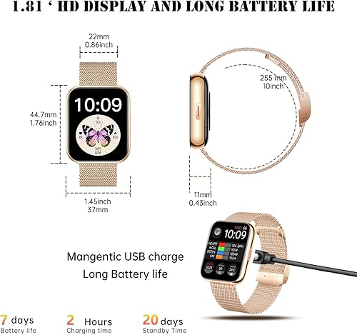 Miniatura 8 de Reloj inteligente (respuestahacer llamadas), reloj inteligente HD de 1.81 pulgadas para mujer, rastreador de actividad física con monitor de sueño