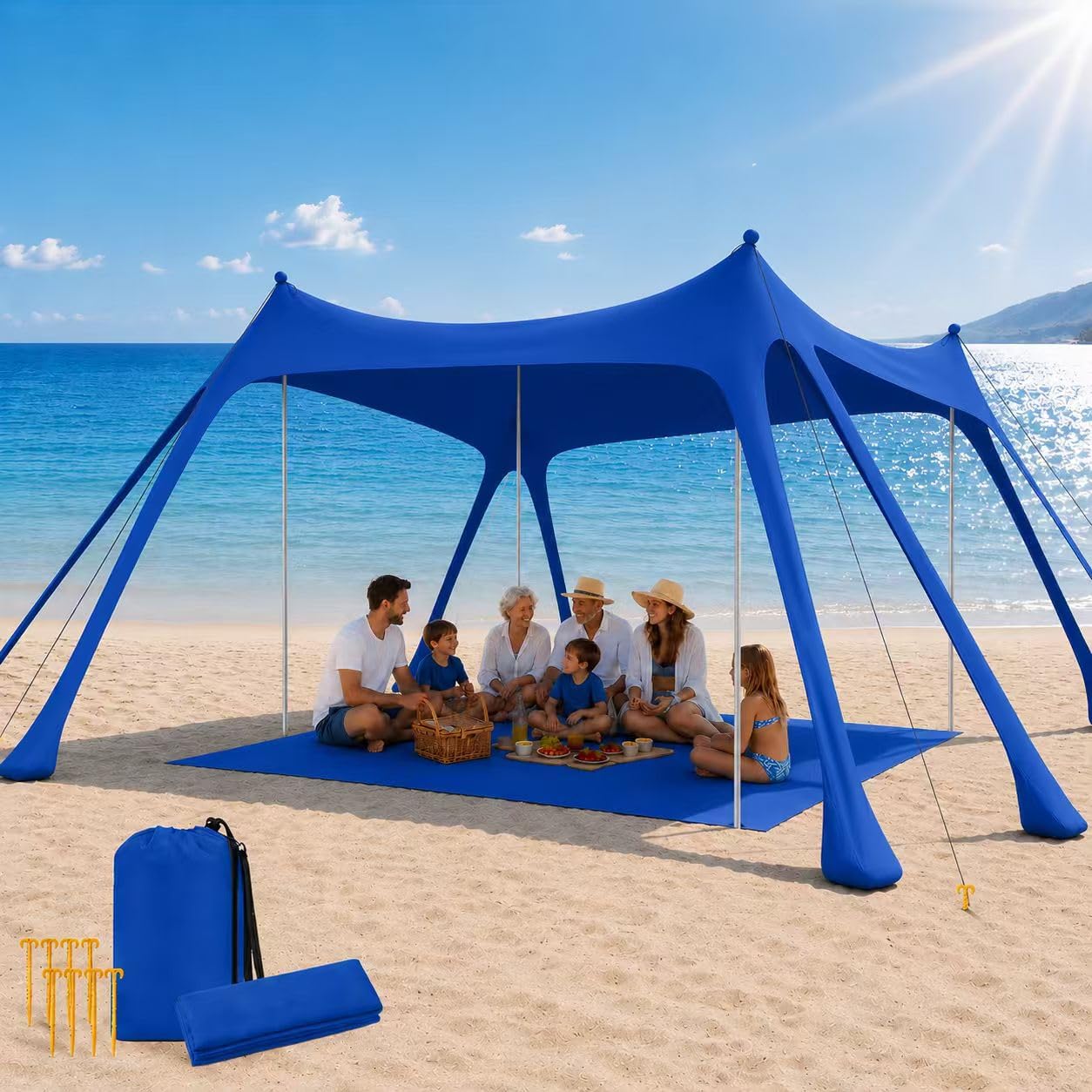 Sombrilla de playa tipo carpa con postes estables para evitar que vuele con el viento 1