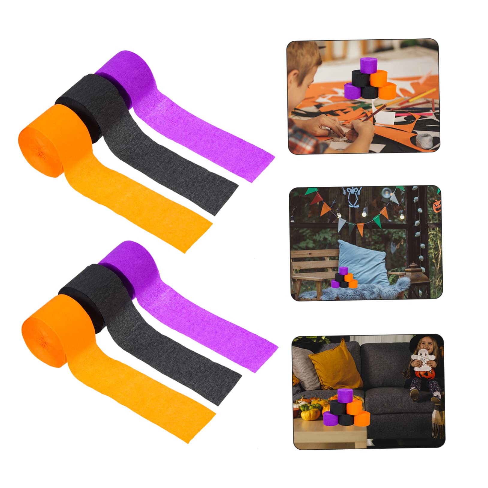 SEWACC 5sets Halloween Banner Set Crepe Luftschlangen Orange Schwarz Papier Dekorationen Party Luftschlangen Banner 6 Rollen * 5