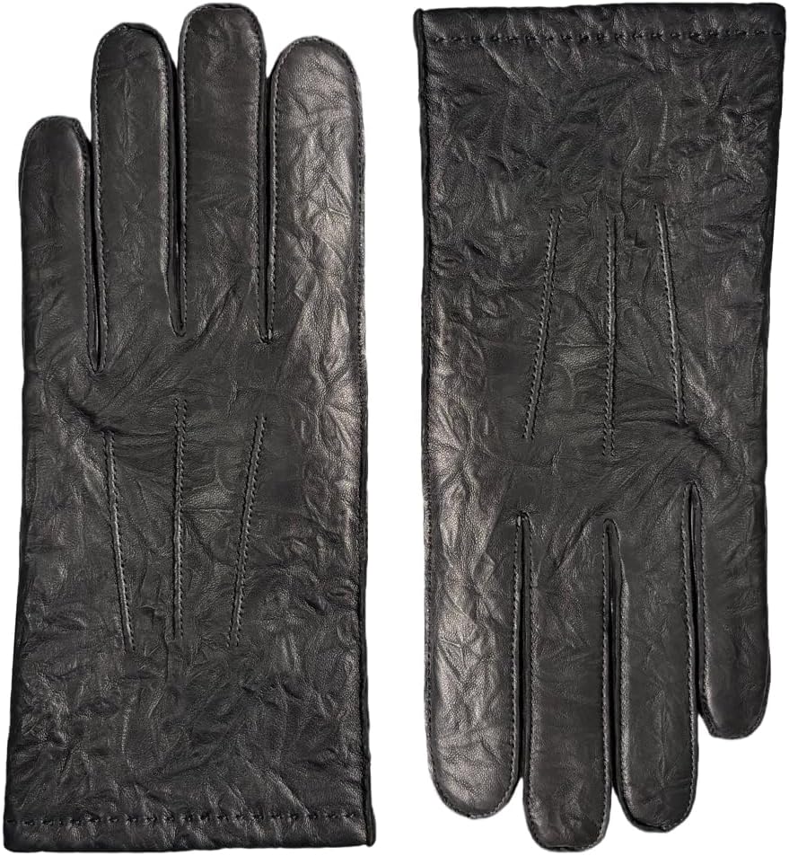 Harssidanzar Men's Winter Leather Cashmere Lined Wrinkle-Resistant Vintage Gloves KM052US - Image 2