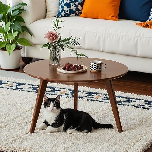 Miniatura 16 de Mesa auxiliar redonda 100% roble macizo, mesa pequeña con marco estable, mesa auxiliar redonda, mesa auxiliar pequeña para sala de estar,