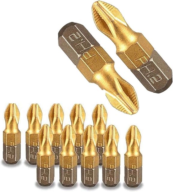 Titanium Screwdriver Bits, bluesees 10Pcs/Set 25mm 1/4" Thread Shank Titanium Alloy Anti-Skip PH2 Magnetic Cross Head Screwdriver Drill Bit Hex Shank Power Tools