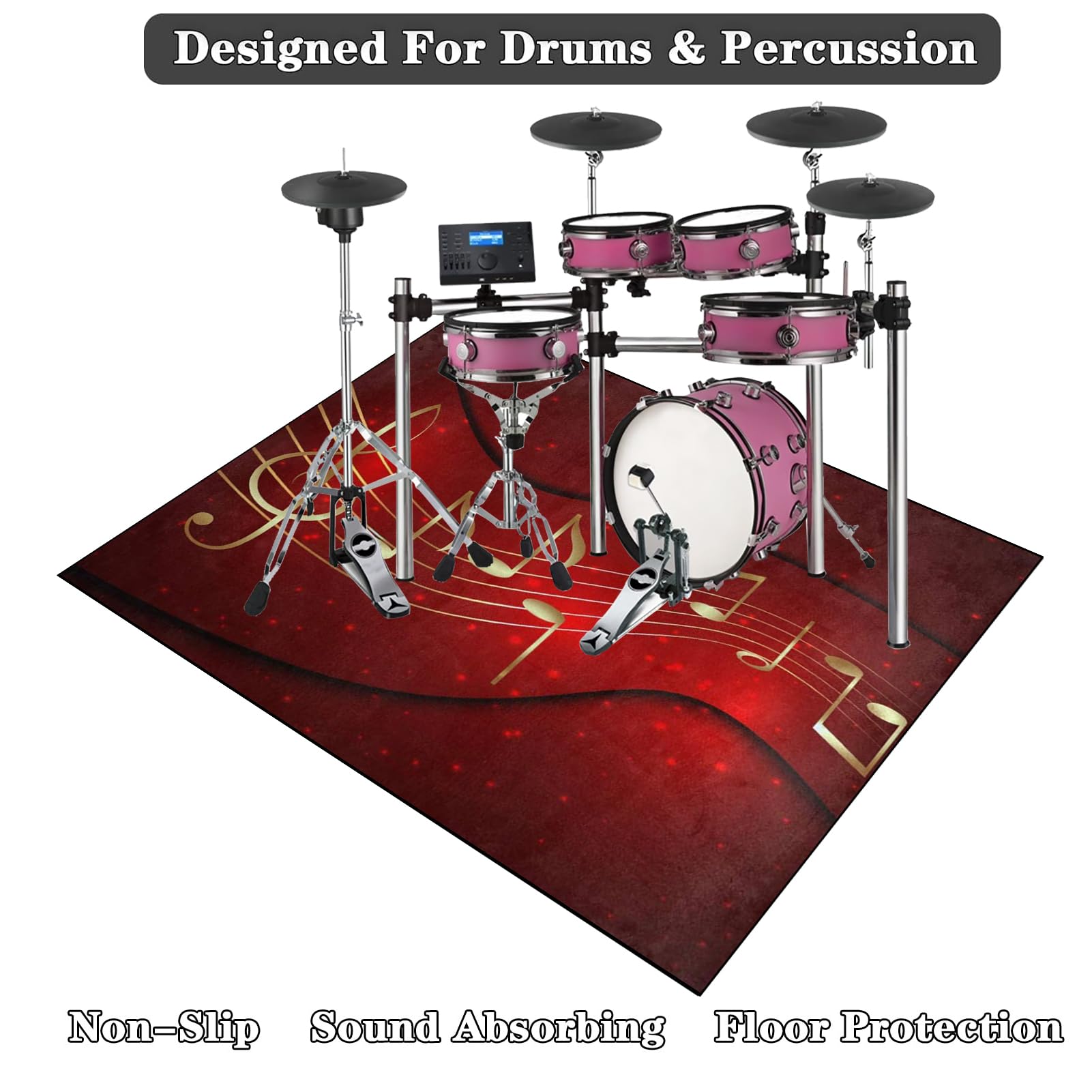 Drum Teppich 180 x 140 cm, Elektrisches Schlagzeug Teppich, rutschfeste Trommel Teppiche, Professionelles Rechteckiges Elektronisches Jazz Schlagzeug Kit, Schallschutzteppich für Studio, Wohnung