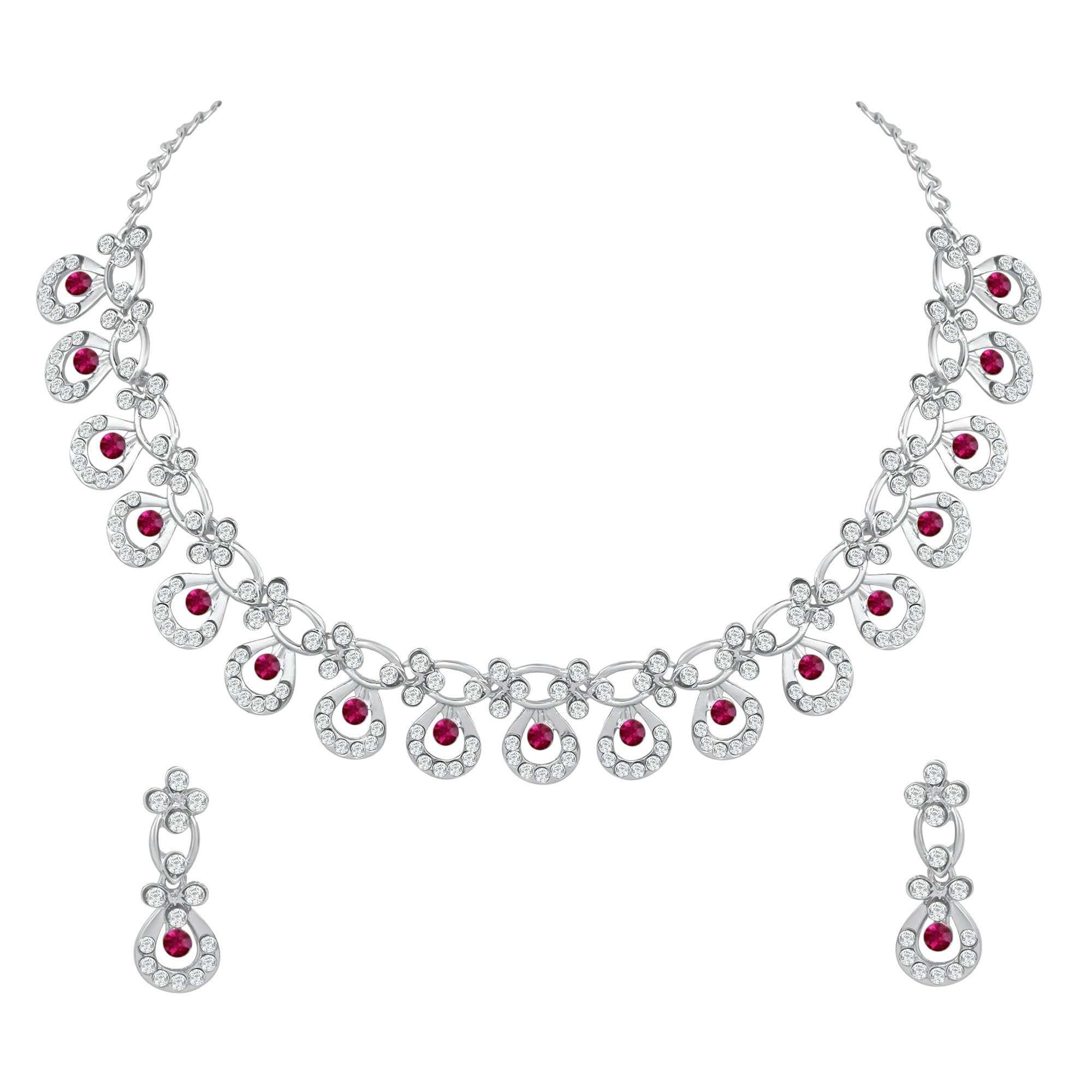 Atasi International Silver Tone Dark Pink Crystal AD Diamond Necklace Jewellery Set with Earrings for Party, Wedding and Occasional Wear (RR5529) (B0CXMBLWGP) Amazon Price History, Amazon Price Tracker
