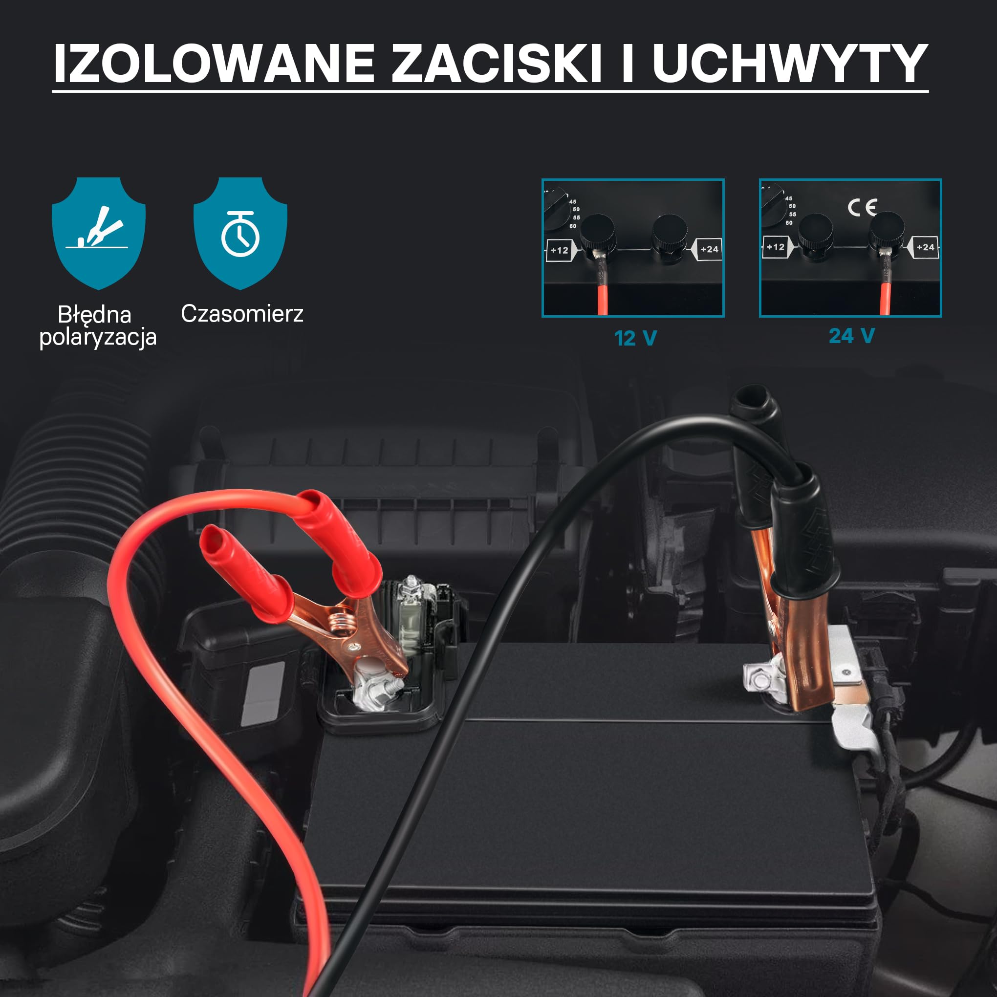 Wiltec Ładowarka do akumulatorów 12 V 24 V 90 A, ładowarka i pomoc przy rozruchu do motocykli, samochodów ciężarowych, ładowarka do akumulatorów Boost 630 z szybkim ładowaniem