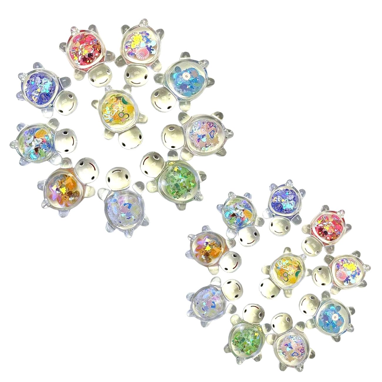 Gaodercha 20pcs Luminous Glitter Small Turtles Resin Animals with Sparkle Flakes 2 Sizes Mixed Colour Glow in the Dark Sparkle Flakes Creatures for Party Favour Aquarium Decor Accessories