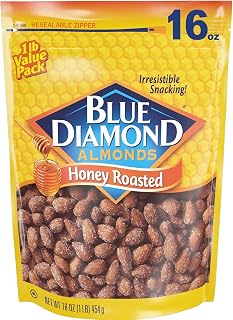 Blue Diamond Honey Roasted Almonds, 16oz - Sweet Salty Crunchy Snack with Plant Protein, Fiber & Vitamin E for Parties & On-the-Go