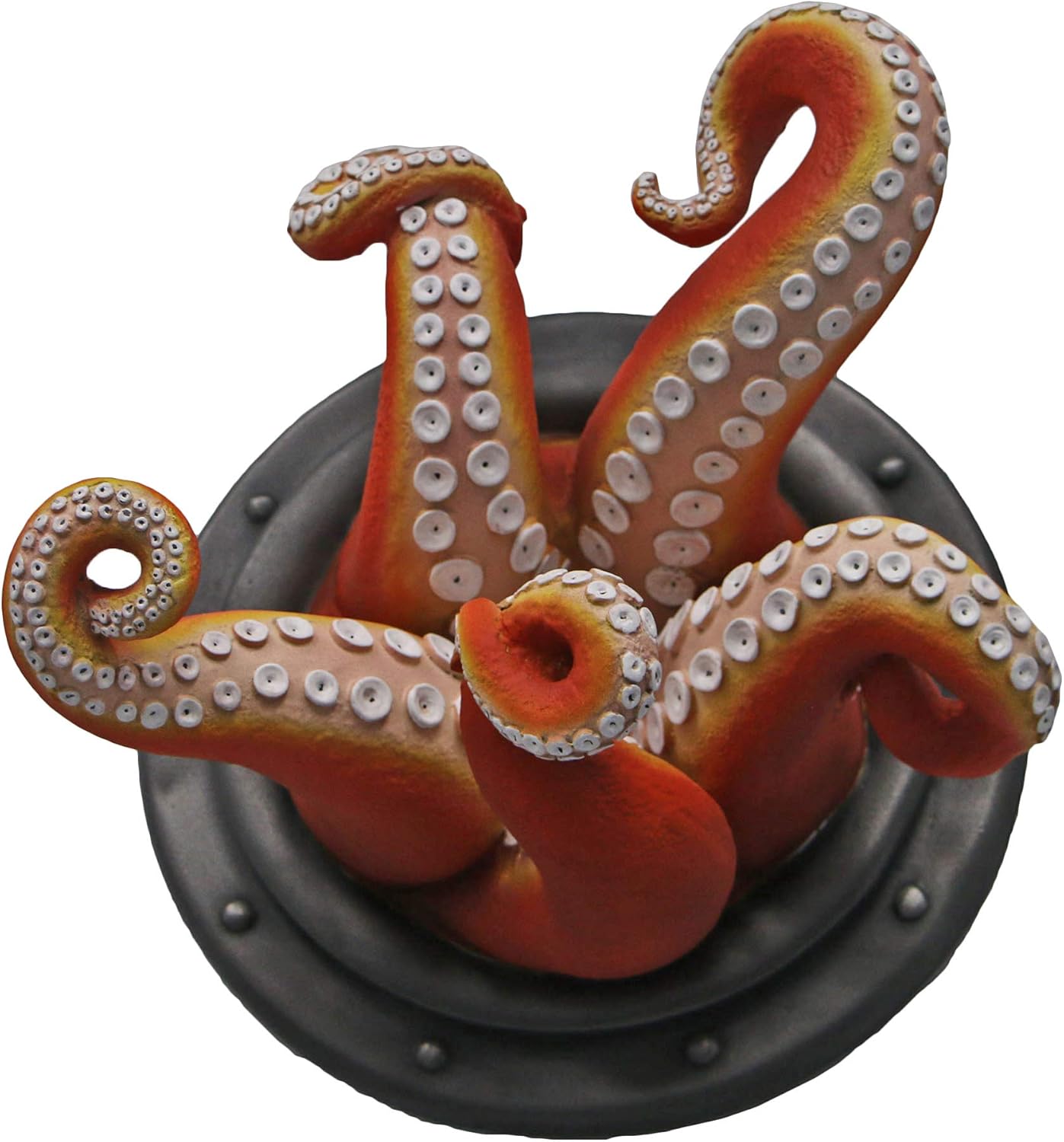 Nautical Tropical Under The Sea Octopus Finish Wall Sculpture Orange Tentacles Iron Porthole