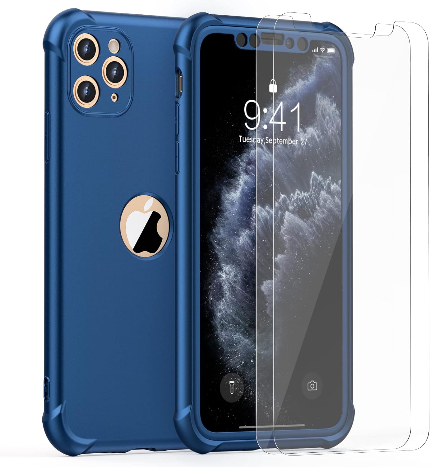 ORETECH for iPhone 11 Pro Max Case with 2X Screen Protector,Blue | Full Body Shockproof Design Smooth Texture,15FT Military Grade, Camera Lens Shield, with Armor Front Frame Protection