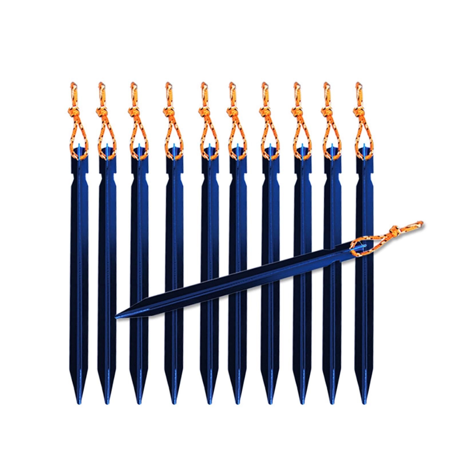 10 piquets de Tente Robustes et durables avec Accessoires de Tente en Corde, équipement de Camping, Voyage en Plein air, piquets de Tente de 18 cm, Clous pour Jardinage, randonnée (Bleu)