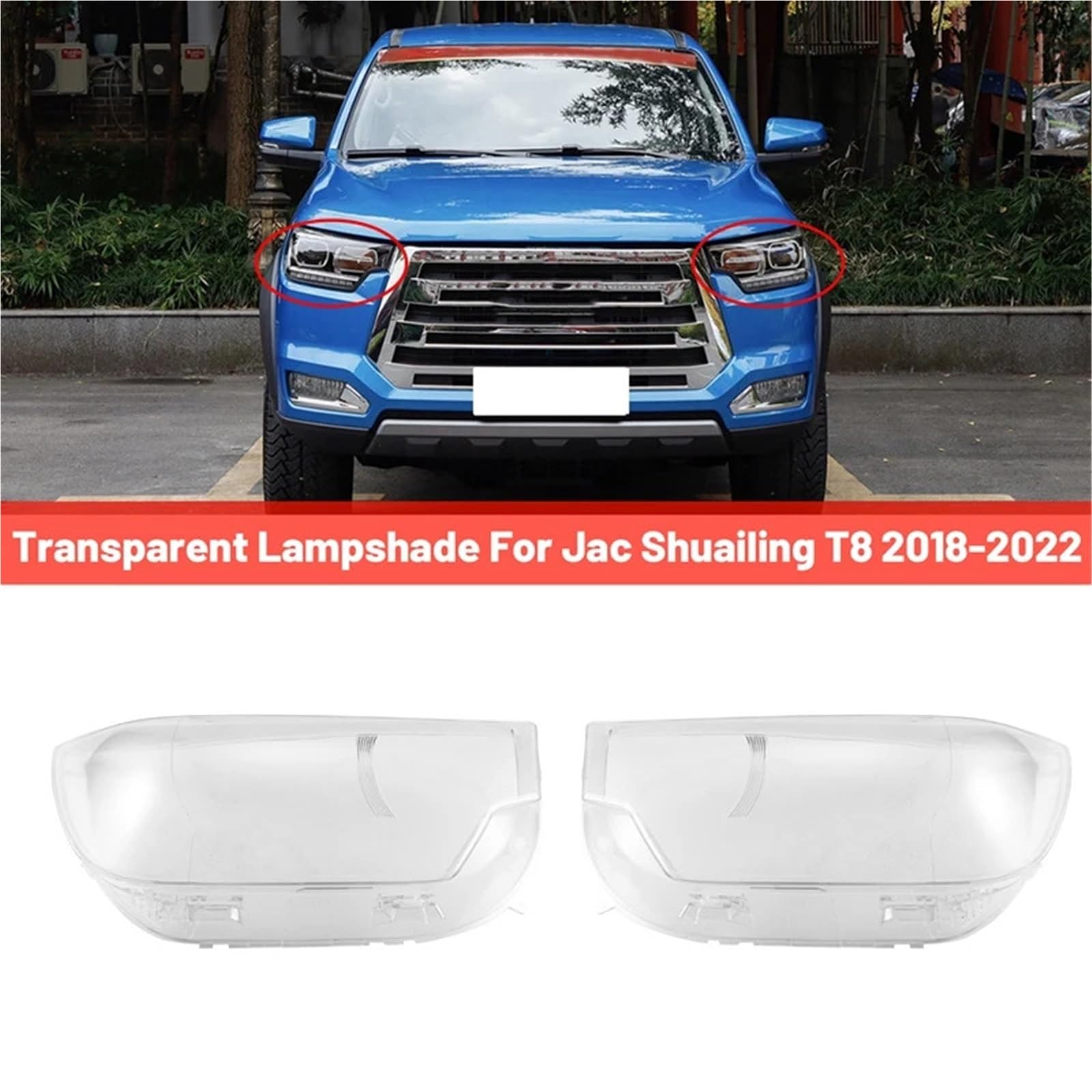 lampa przezroczysty klosz Klosz lampy przedniej reflektora samochodu przezroczysty pasuje do osłony reflektora Jac Shuailing T8 2018-2022 Nakładki na lampy samochodowe(Right)