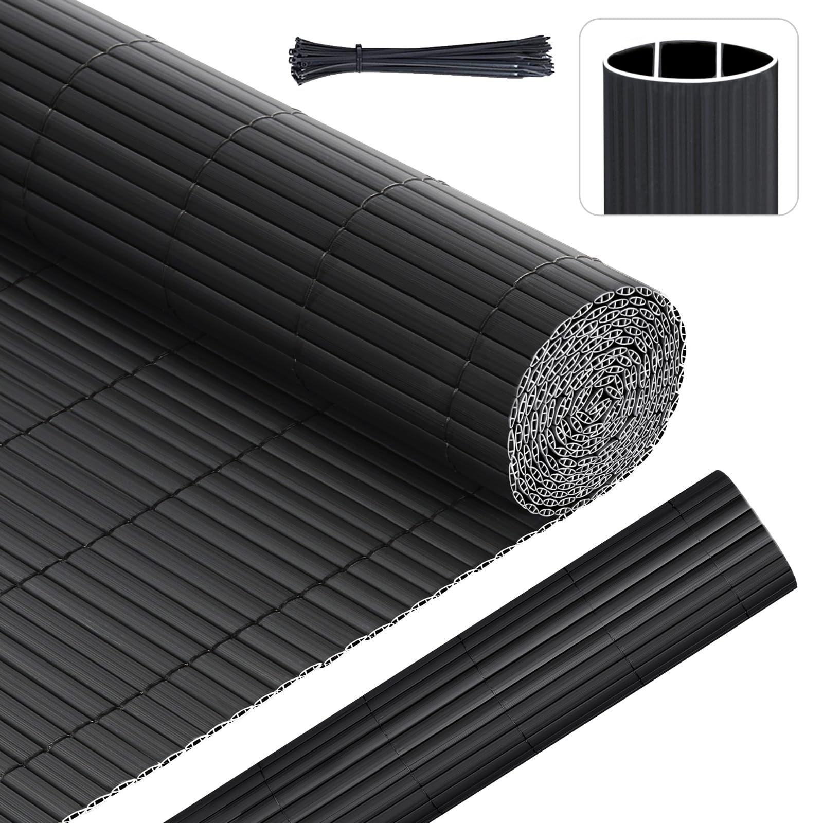 Sunula PVC Sichtschutzmatte Balkon Sichtschutz 100x300cm Doppelte Verstärkung Sichtschutzzaun Ohne Bohren mit Kabelbindern, Wasserdicht Windschutz Balkonabdeckung für Garten Terrasse, Anthrazit