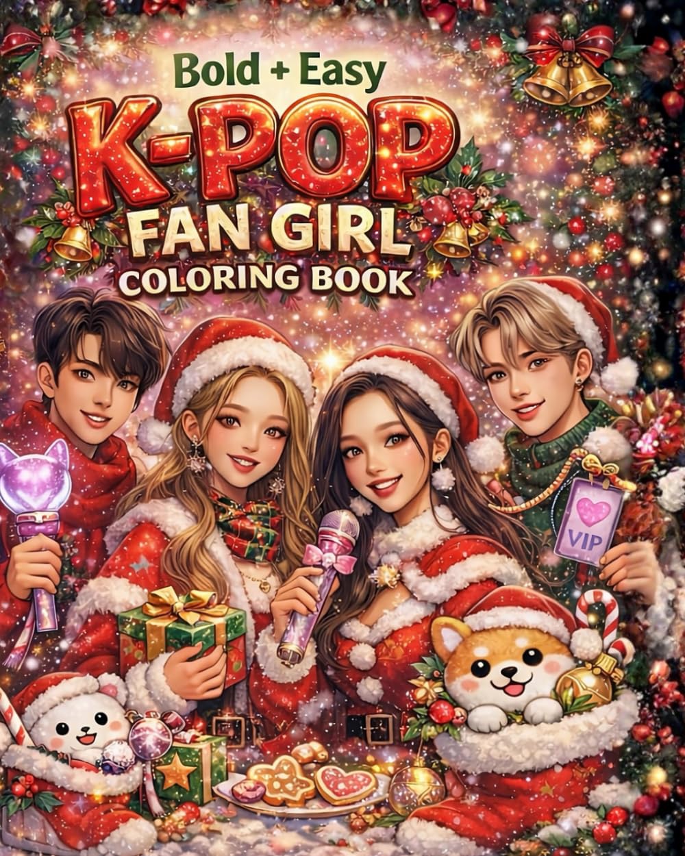 K-Pop Fan Girl Coloring Book: Bold & Easy Cute Christmas Holiday Coloring Pages for K-Pop Lovers, Cozy Winter Vibes, Idols, Music & Kawaii Fun