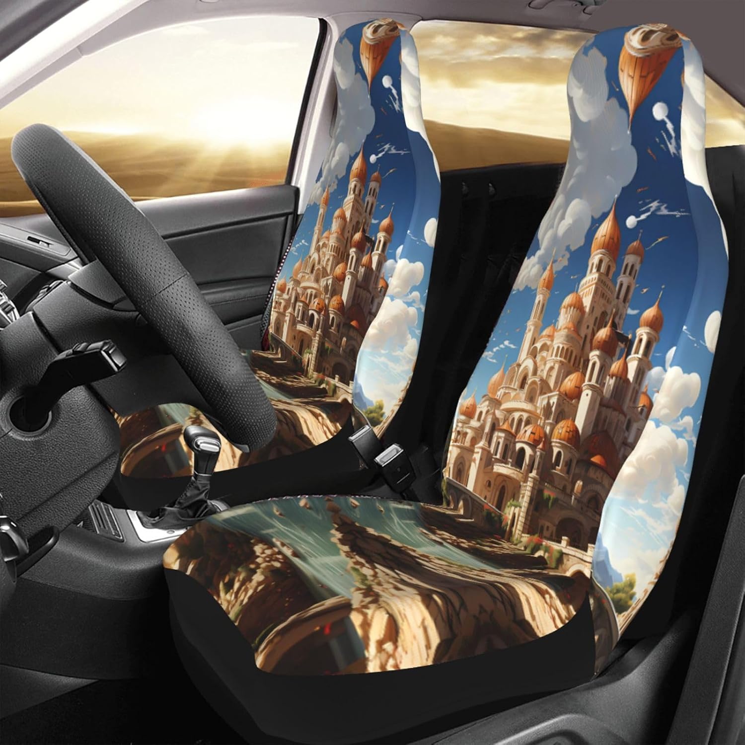 Universal Anime Castle Sky Printed car seat Covers are Suitable for Most Seats in Trucks, Vans, and Other Similar Vehicles.