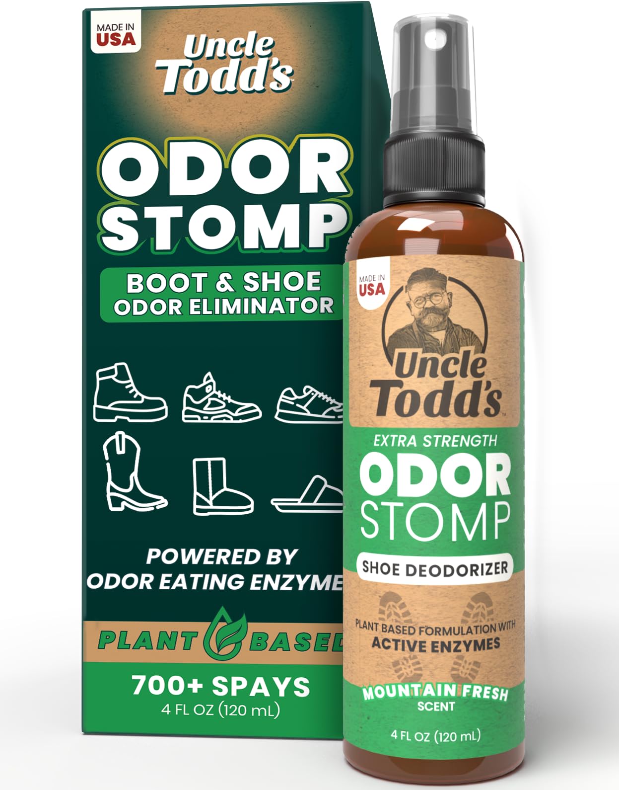 Uncle Todd's Shoe Deodorizer Spray - Proven & Powerful Enzyme Formula Spray for Shoe Odor Elimination in All Footwear (Mountain Fresh)