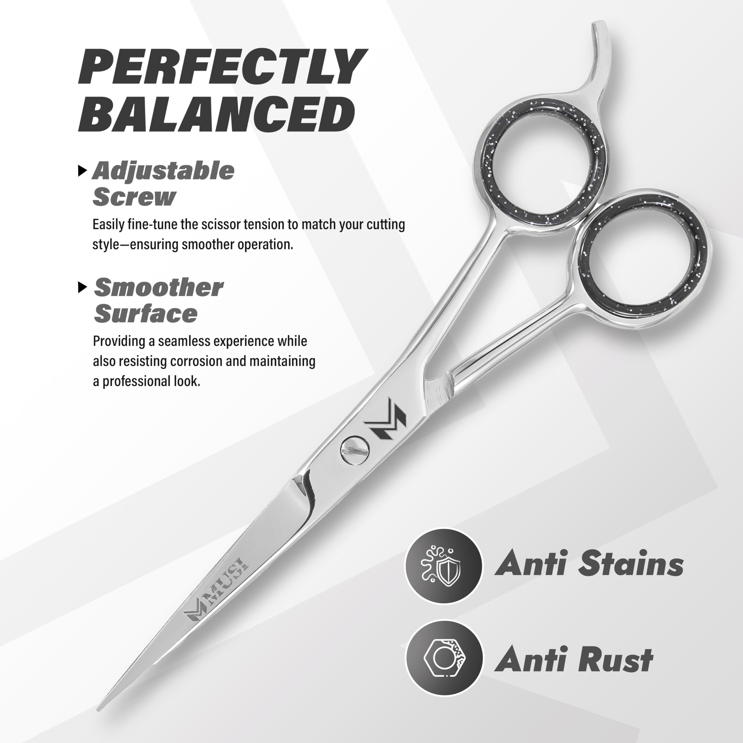 Tijeras de pelo de 6.5 pulgadas – Tijeras de corte de pelo estándar de acero inoxidable japonés – Tijeras de peluquero premium para corte de pelo profesional – Tijeras afiladas plateadas con 4