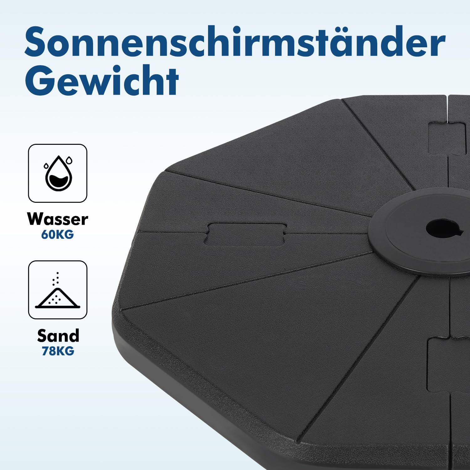 Sekey Ampelschirmständer Sonnenschirmständer für Ampelschirm, nach Befüllung mit Wasser oder Sand bis zu 60KG-78KG