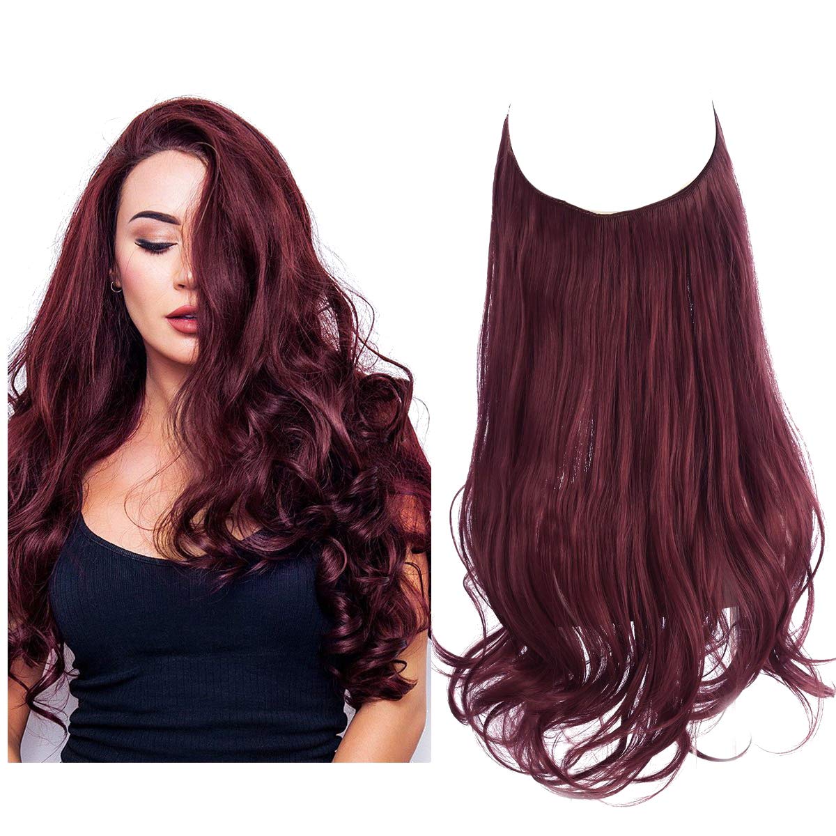 Amazon.com : Red Hair Extensions Invisible Wire Wavy Curly Long Synthetic  Hairpiece Wine Red Headband Adjustable 18 Inch 4.2 Oz for Women High  Temperature Fiber No Clip SARLA : Beauty & Personal Care