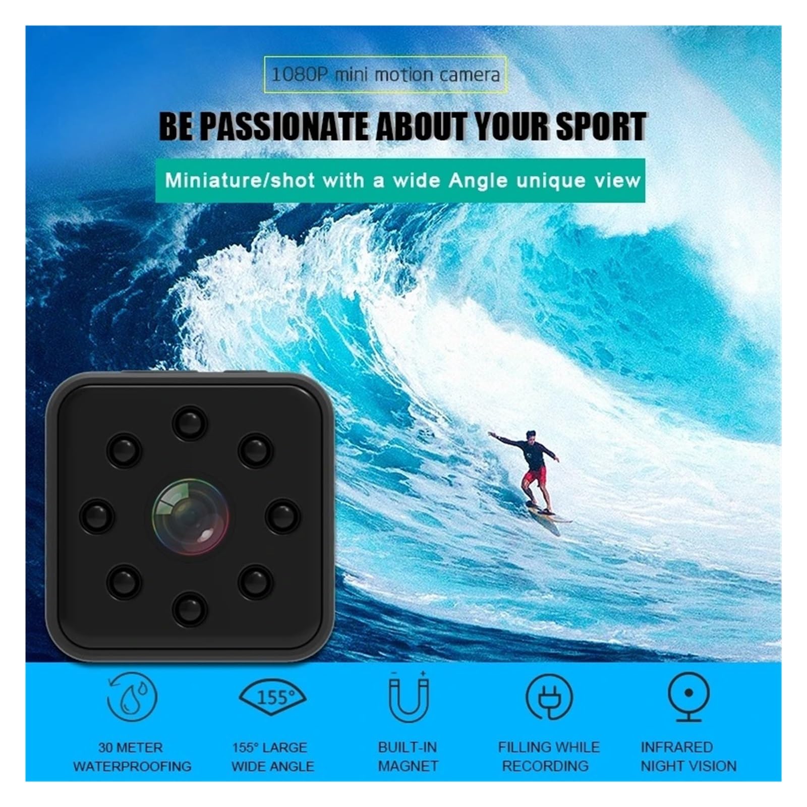 Camcorder Impermeabile WiFi Cam Small Sports Camera 1080P Full HD DVR Record Night Vision Action Cam Chiarezza Precisa(Only Cam,Waterproof SQ23)