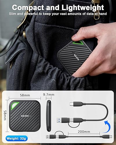 Miniatura 3 de KEXIN SSD externo 1TB USB C SSD portátil hasta 2000MBs Unidad de estado sólido externa USB 3.2 Gen 2x2 Tipo-C Unidad de estado sólido portátil para