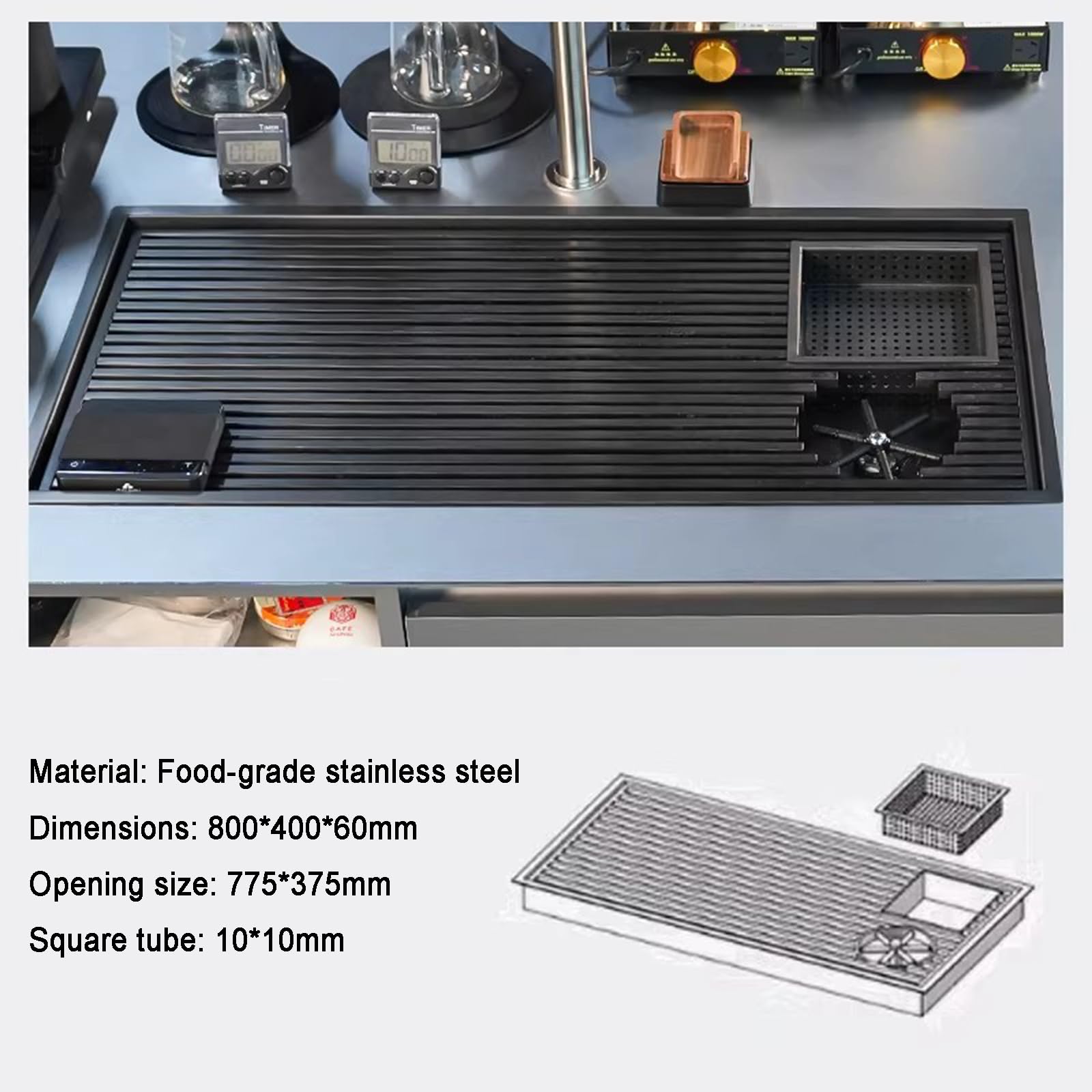 Lavabicchieri da bar in acciaio inox, stazione per la preparazione del caffè, con scarico e vassoio raccogligocce, 800×400 mm, pulizia efficiente, lavabicchieri per bar e caffetterie, ampiamente