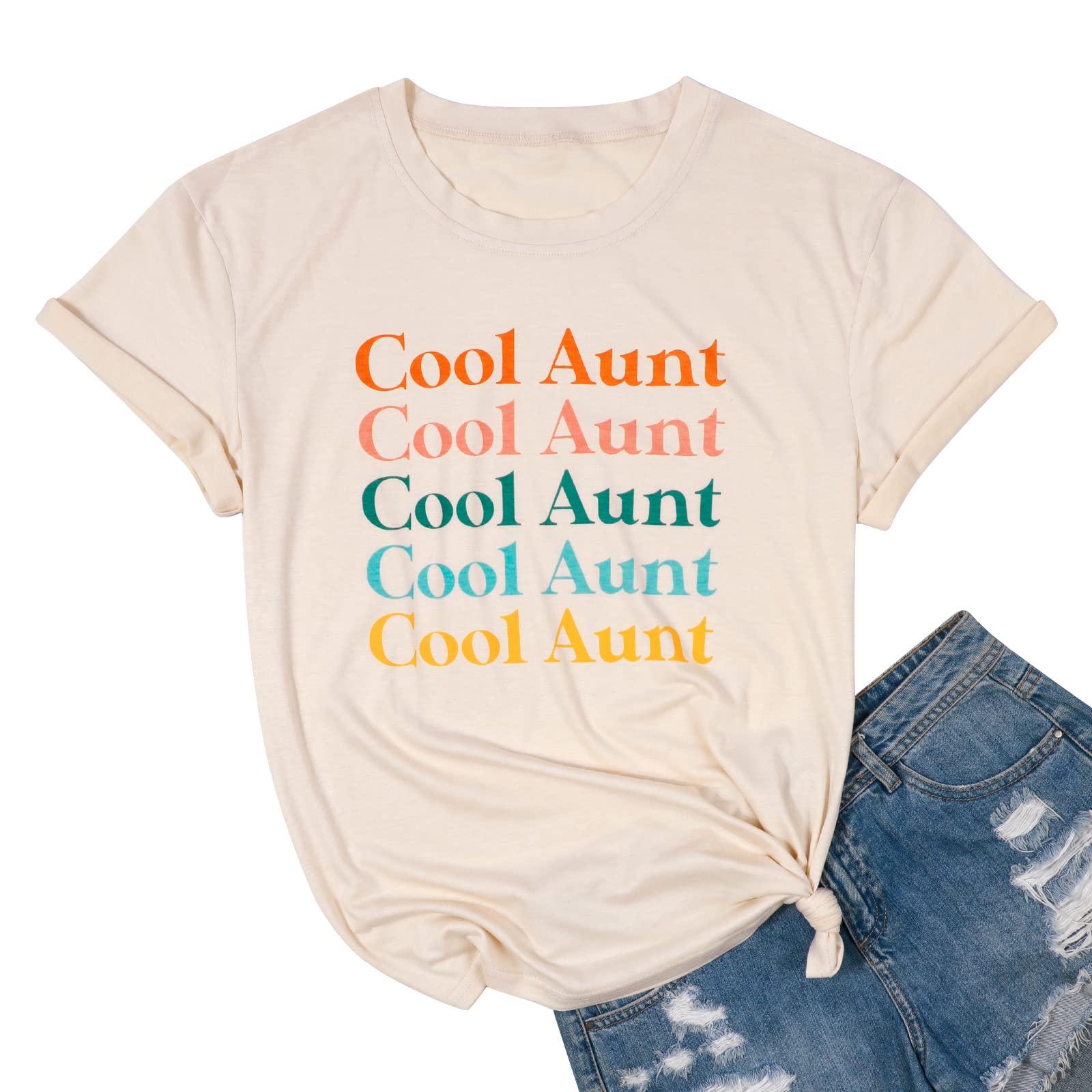 KNEYATTA Cute Aunt T-Shirt - Women's Short Sleeve Casual Top, Light Green, Funny Auntie Gift Tee - View #7