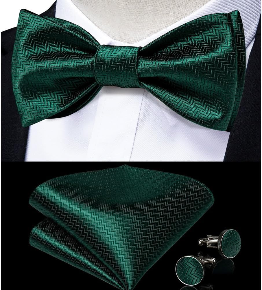 Formal Dress Bow Tie Self Paisley Wedding Bowtie Handkerchief Cufflinks Set for Suit Tuxedo
