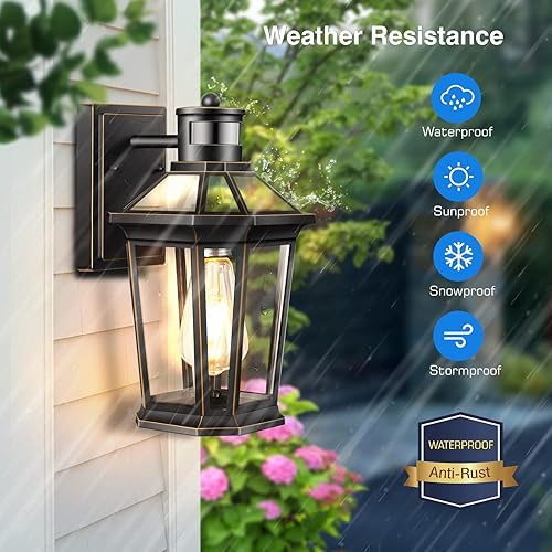 Miniatura 4 de VIANIS Farol de pared para exteriores con sensor de movimiento, negro, impermeable, lámpara LED de pared exterior del atardecer al amanecer,