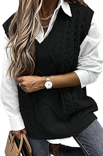 Sponsored Ad - Sweezarmo Womens V Neck Cable Knit Sweater Vest Solid Color Oversized Sweater Casual Sleeveless Pullover Tops