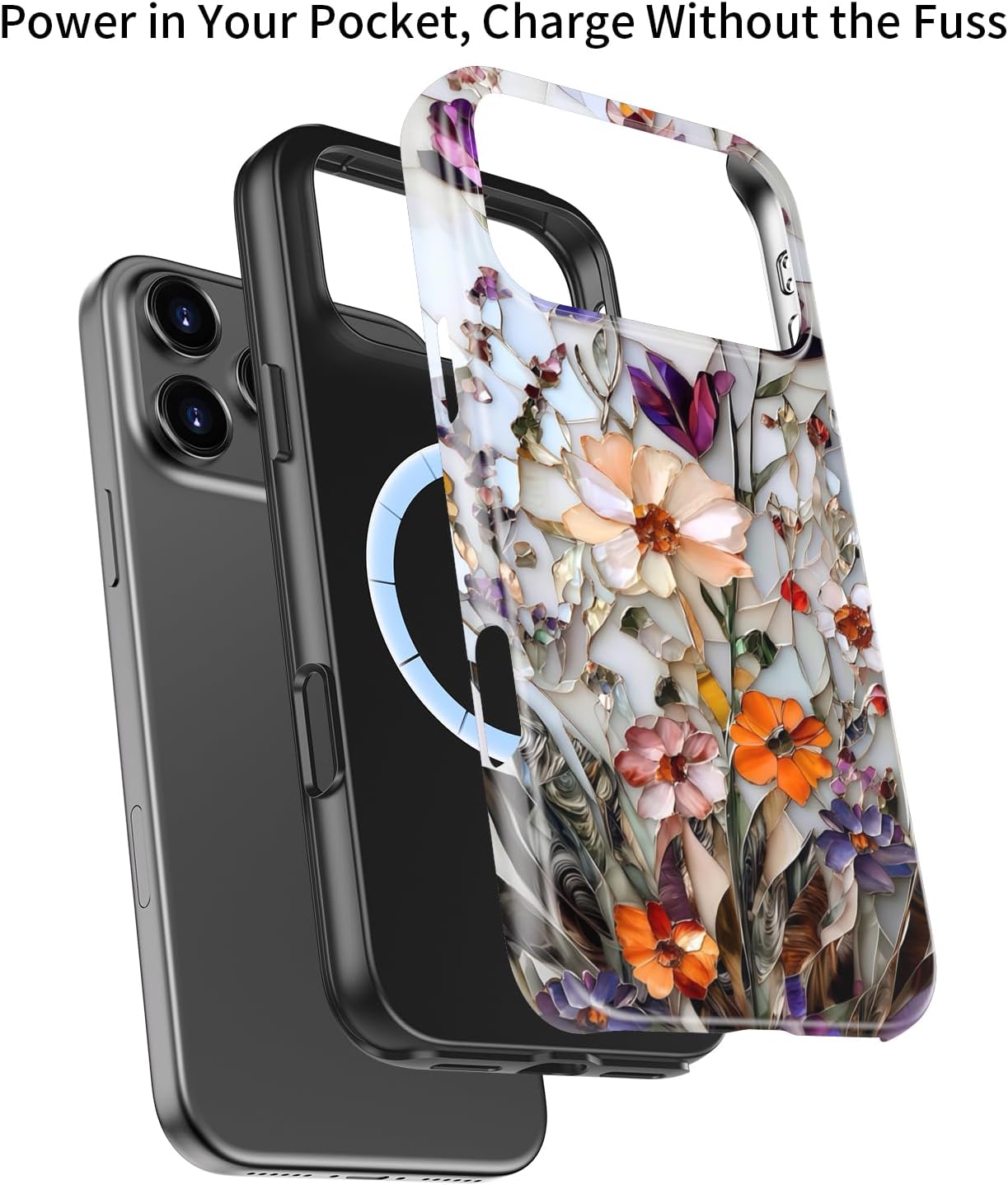 LUHOURI for iPhone 17 Pro Case,Wireless Charging Compatible,Dual-Layer - Soft Silicone Inner + Hard Outer Shell,Cute Wildflower Design,Protective Phone Cover for Women - Marble Pressed Flowers - Image 3