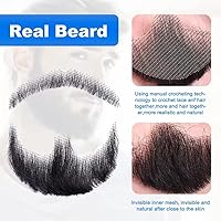 Vista 2 de Barba falsa de cabello 100 % humano, barba facial negra, cabello humano realista, cabello facial atado a mano, encaje invisible, bigote falso