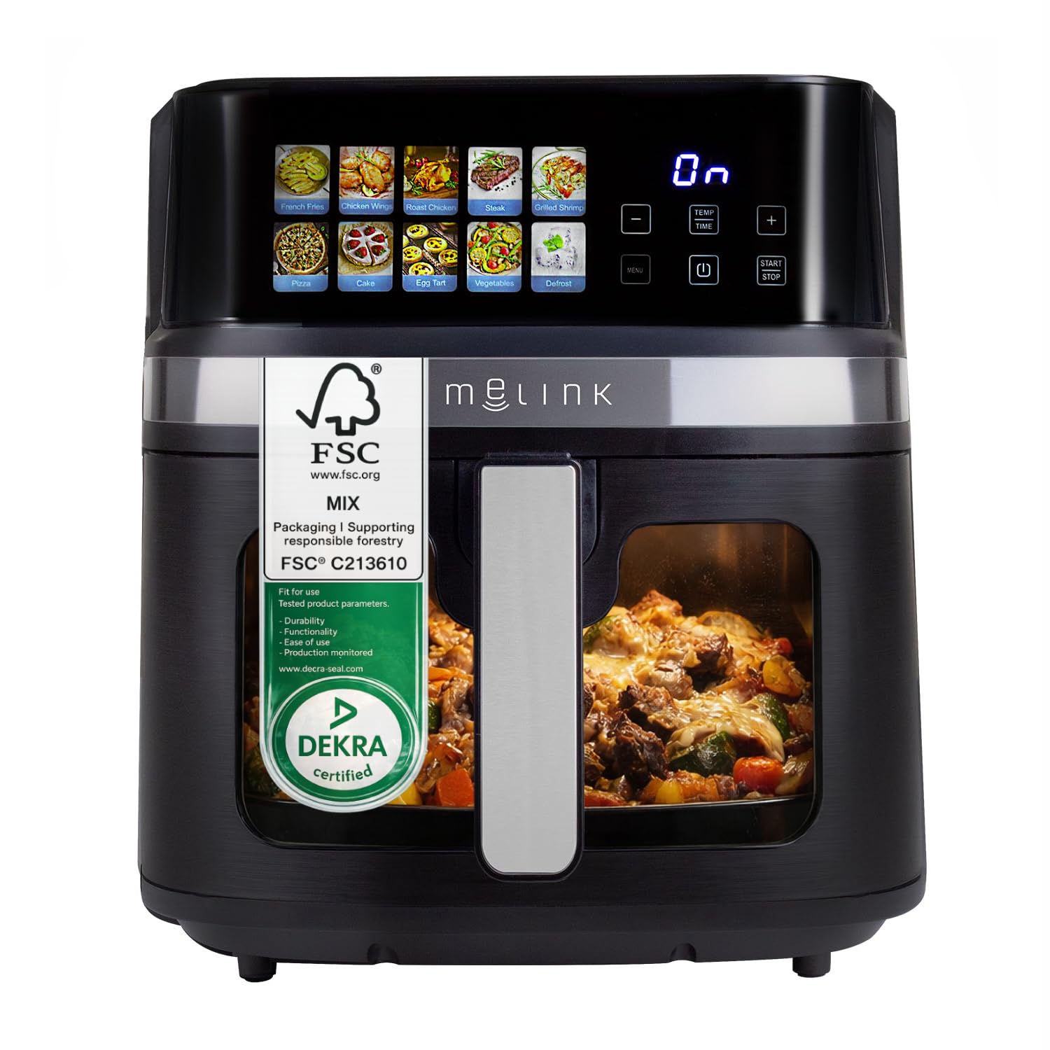 Friteuse à air chaud XXL 8,6 L sans huile – 1700 W, écran tactile numérique, 10 programmes, fenêtre de visualisation, minuterie 60 min, température 80–200 °C, panier antiadhésif, noir