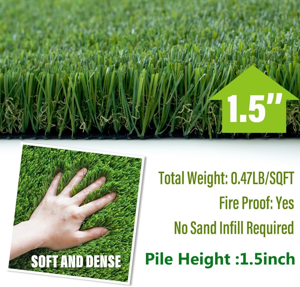 Artificial Grass Turf Lawn, 1.49" Indoor Outdoor Garden Lawn Landscape Synthetic Grass Mat Fake Grass Rug (3 x 10 Feet)