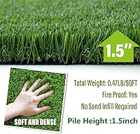 Vista 2 de Alfombra de césped artificial, 1.49 pulgadas, para interior y exterior, jardín, césped, paisaje, césped sintético, alfombra de césped artificial