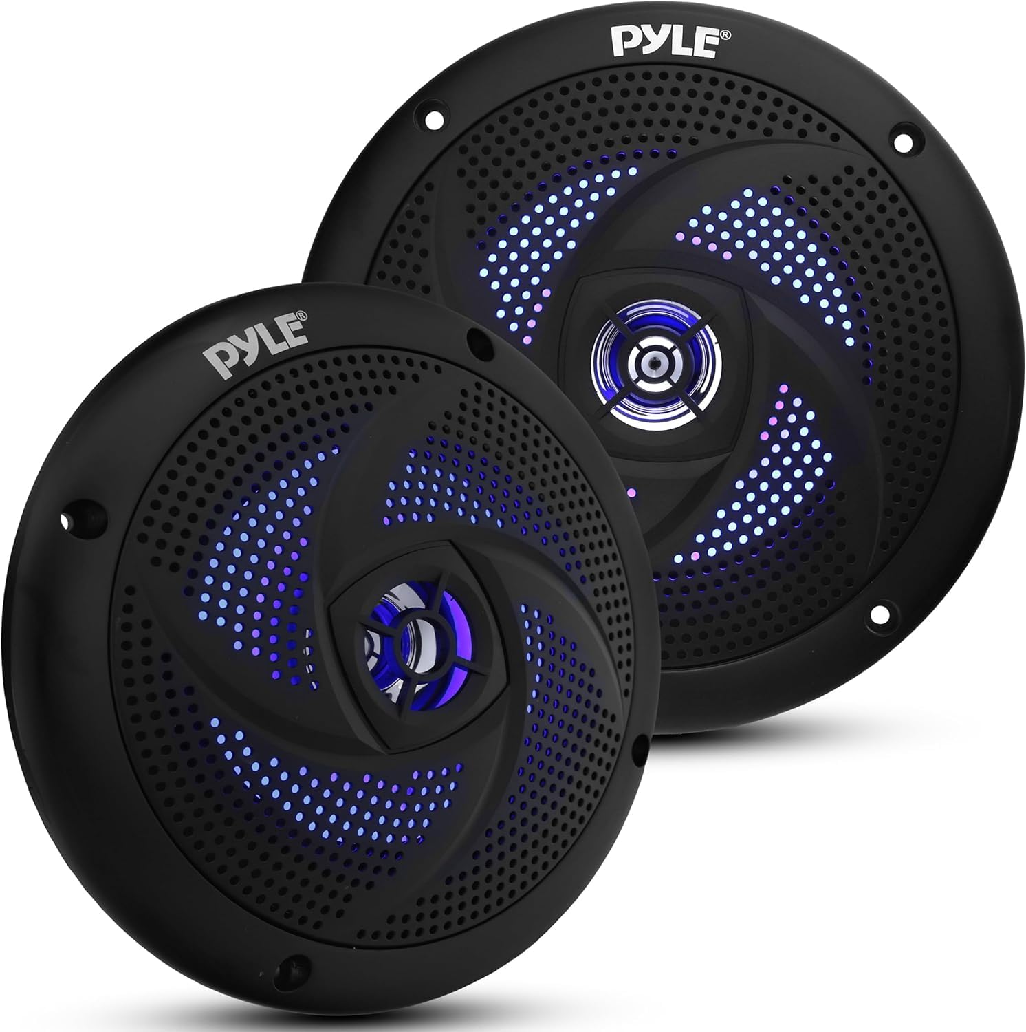 Pyle Marine Waterproof Speakers 6.5” - Low Profile Slim Style Wakeboard Tower and Weather Resistant Outdoor Audio Stereo Sound System with LED Lights and 240 Watt Power - 1 Pair in Black - PLMRS63BL