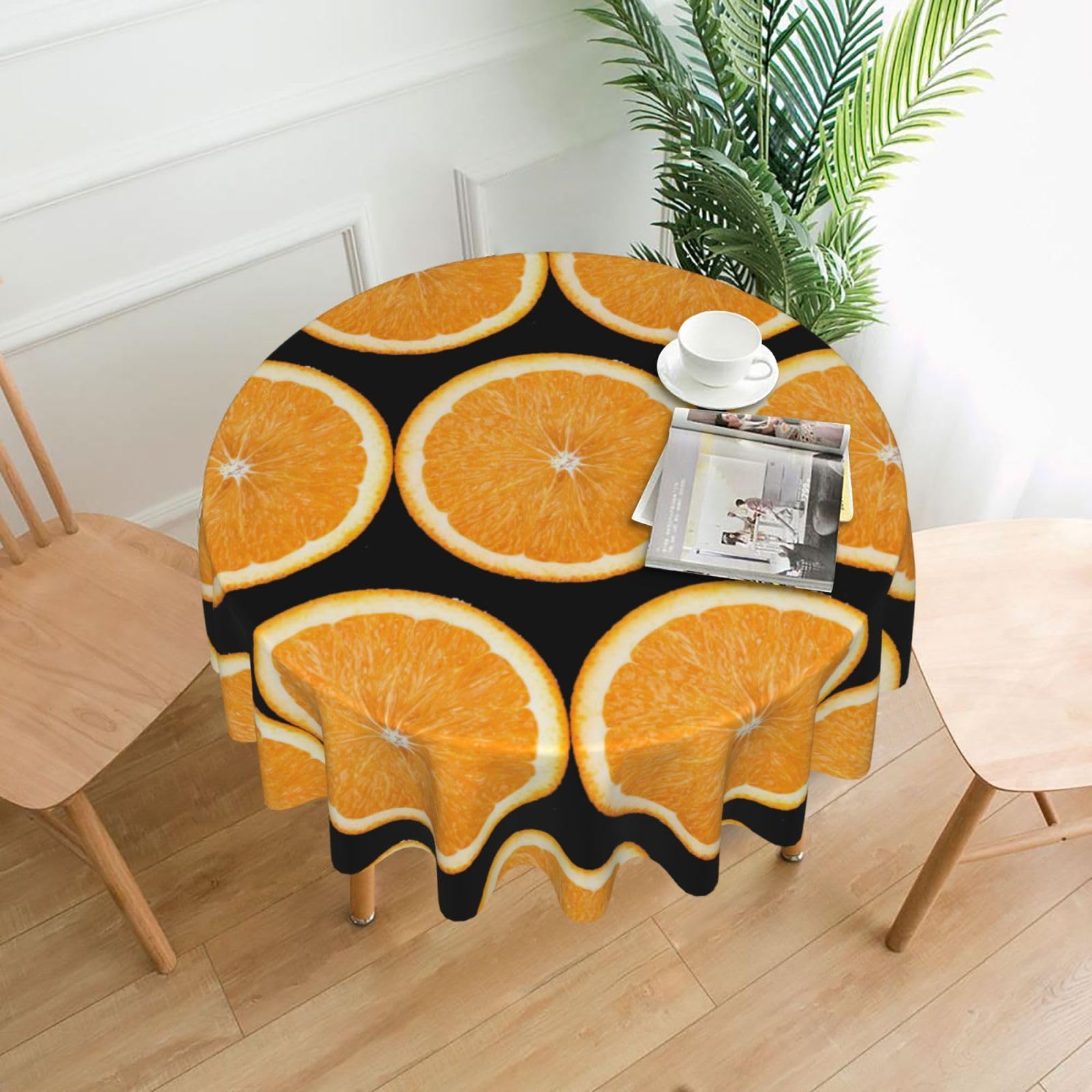 VCzsdff Orange Slice Print Stain Resistant Round Tablecloth 60in Family Friendly Polyester Cloth for Kids Meals