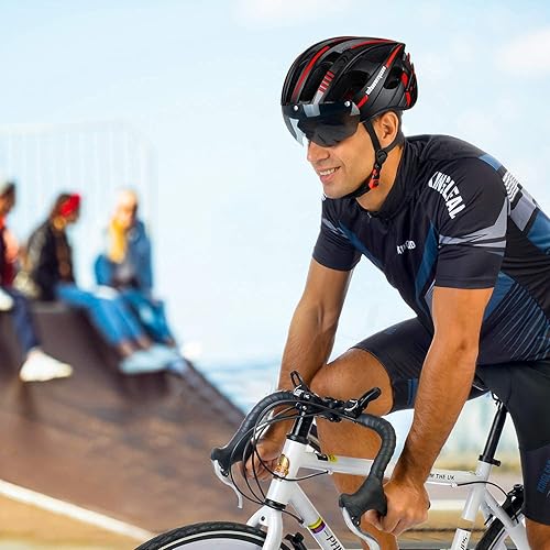 Miniatura 6 de Shinmax Casco de bicicleta con luz recargable USB y gafas magnéticas desmontables, protección UV y bolsa de transporte, casco de bicicleta