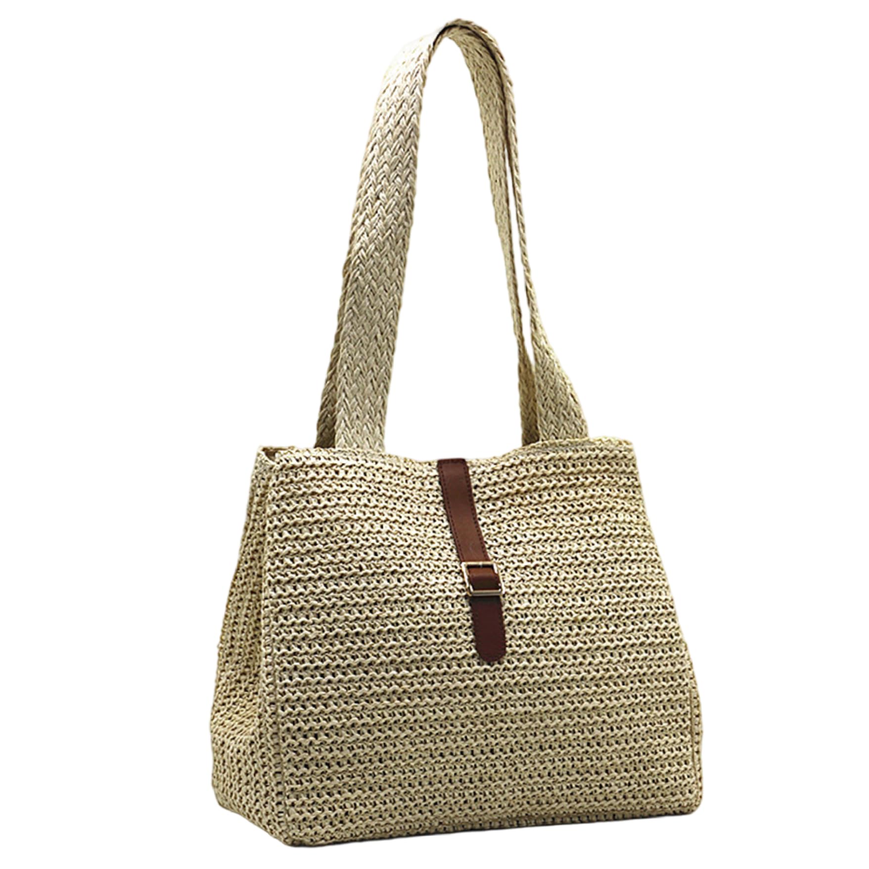 Sac de plage en paille beige avec grande sangle réglable