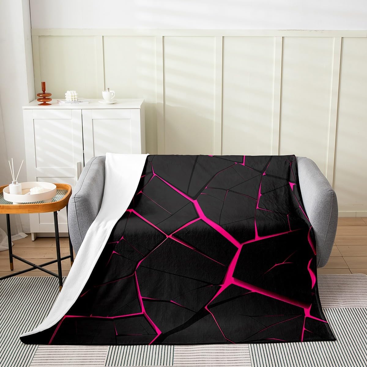 Erosebridal Rose Purple Honeycomb Bed Blanket,Abstract Flannel Blanket Queen 90X90,Geometric Hexagon Print Fuzzy Blanket,Modern Abstract Art Blanket Microfiber Room Decor