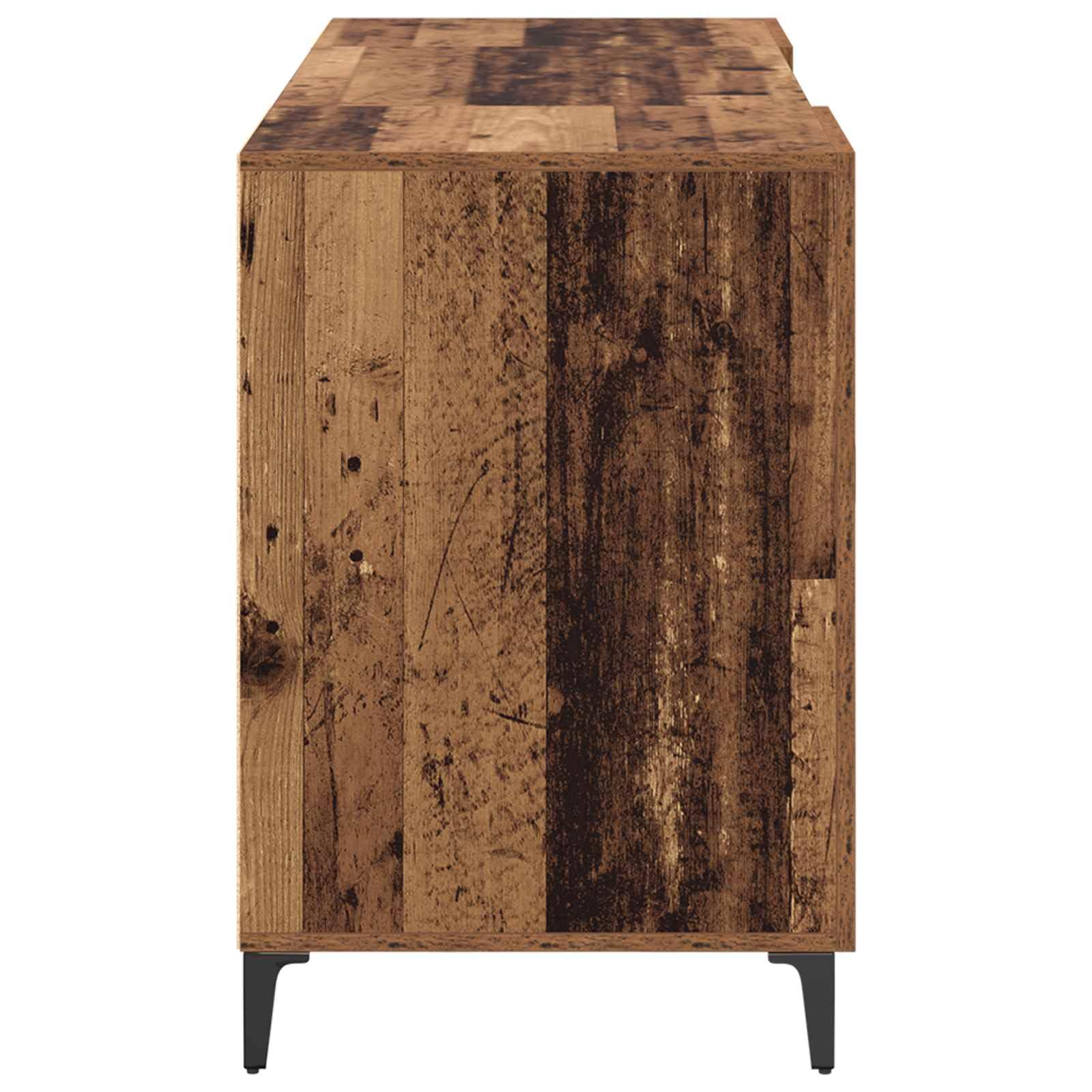 Escritorio con puerta de aspecto de madera recuperada, 140 x 50 x 75 cm, 2 puertas, metal negro, para ordenador, oficina, oficina, espacio de almacenamiento, gestión de cables