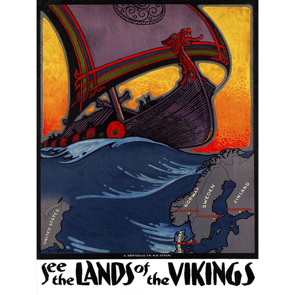 Wee Blue Coo Travel Scandinavia Viking Longship Wave Sea Sail USA Art Print Poster Wall Decor 12X16 Inch