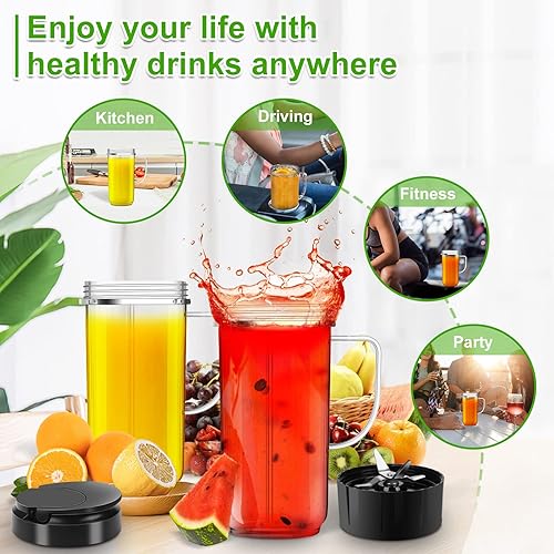 Miniatura 6 de Paquete de 2 tazas de licuadora Magic Bull, tazas altas de 22 onzas con tapa abatible para llevar y 4 aletas de repuesto para licuadora de hoja