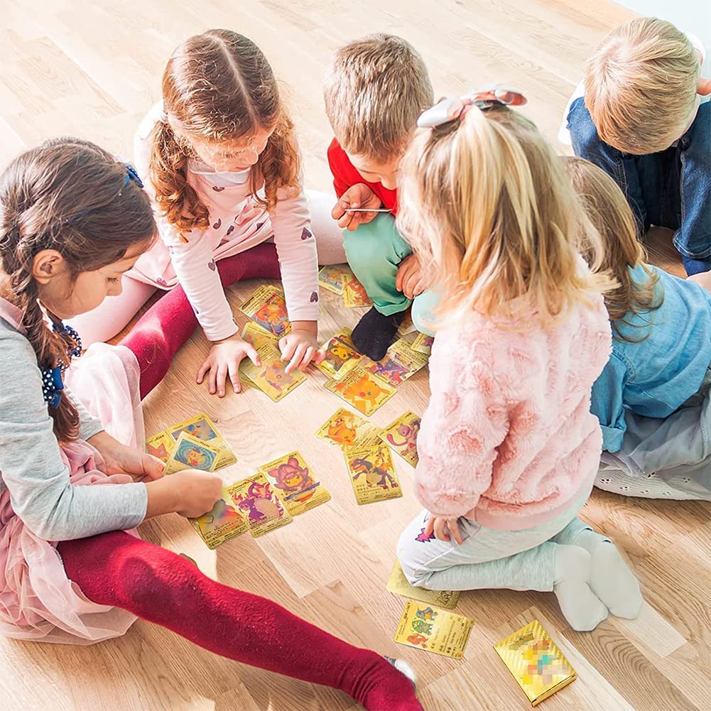 Condition photo showing New/Like New for 55 PCS Gold Cards Packs Vmax V EX GX Rare Golden Cards Gold Foil Card Collectible Card Game Booster Packs for Fans/Kids/Collectors Gifts (No Duplicates)