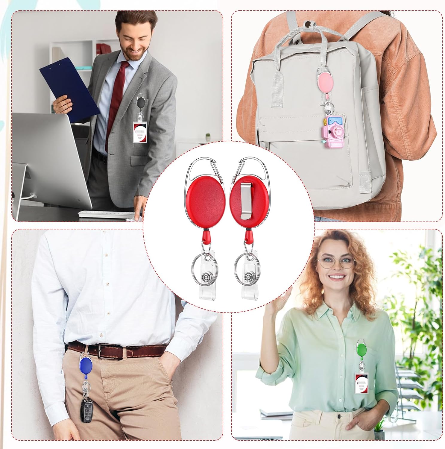 SHENLIU 60 Pack Retractable ID Badge Holder Badge Reel with Carabiner and Belt Clip Key Chain 6 Color Name ID Clips Keychain for Office Worker Doctor Nurse Employee - Image 4
