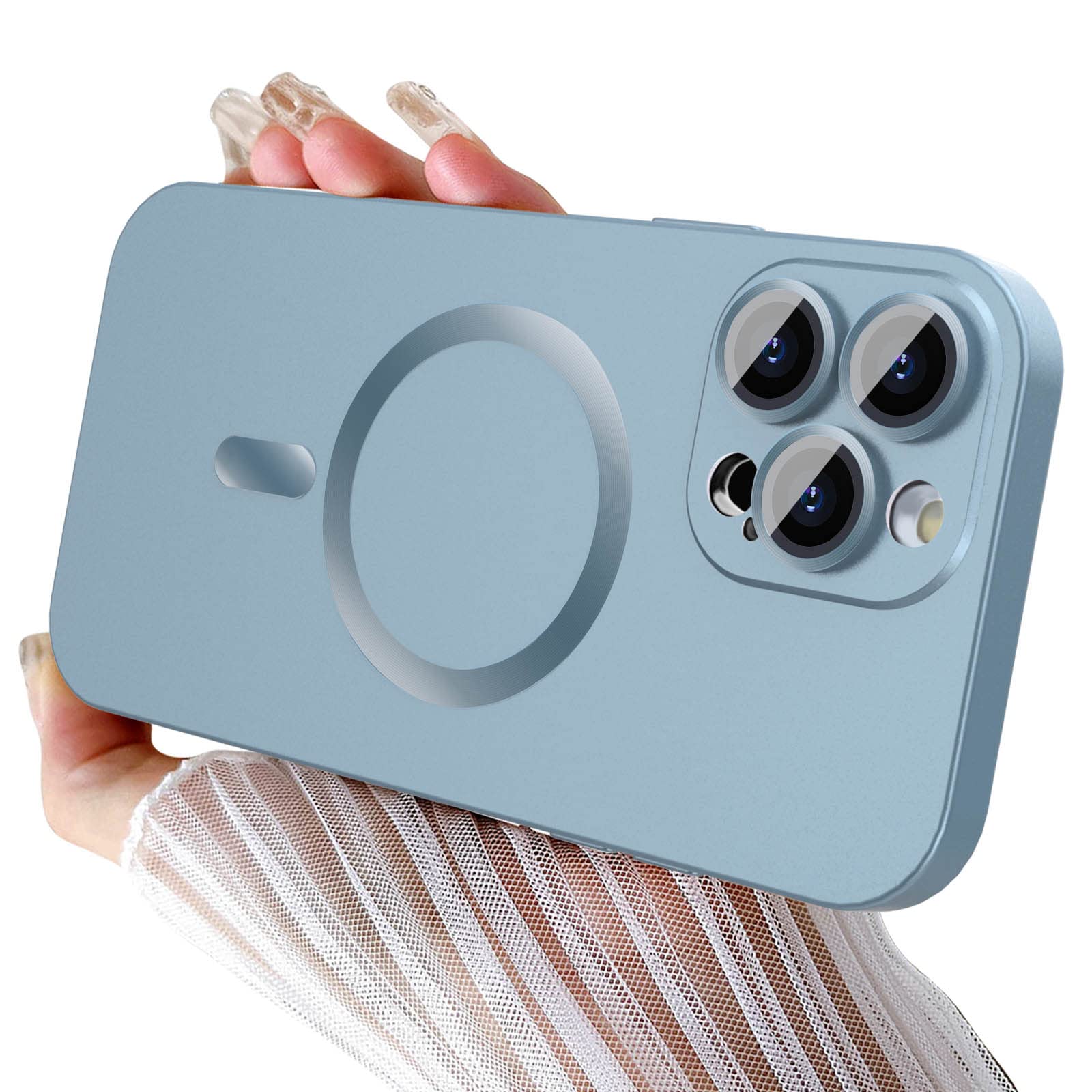 Magnetic Case for iPhone 14 Pro Max Phone Case for Women, [Adaptation with Magsafe] Matte Luxury Soft Metallic Luster Design for iPhone 14 Pro Max 6.7'' with Camera Protector-Blue