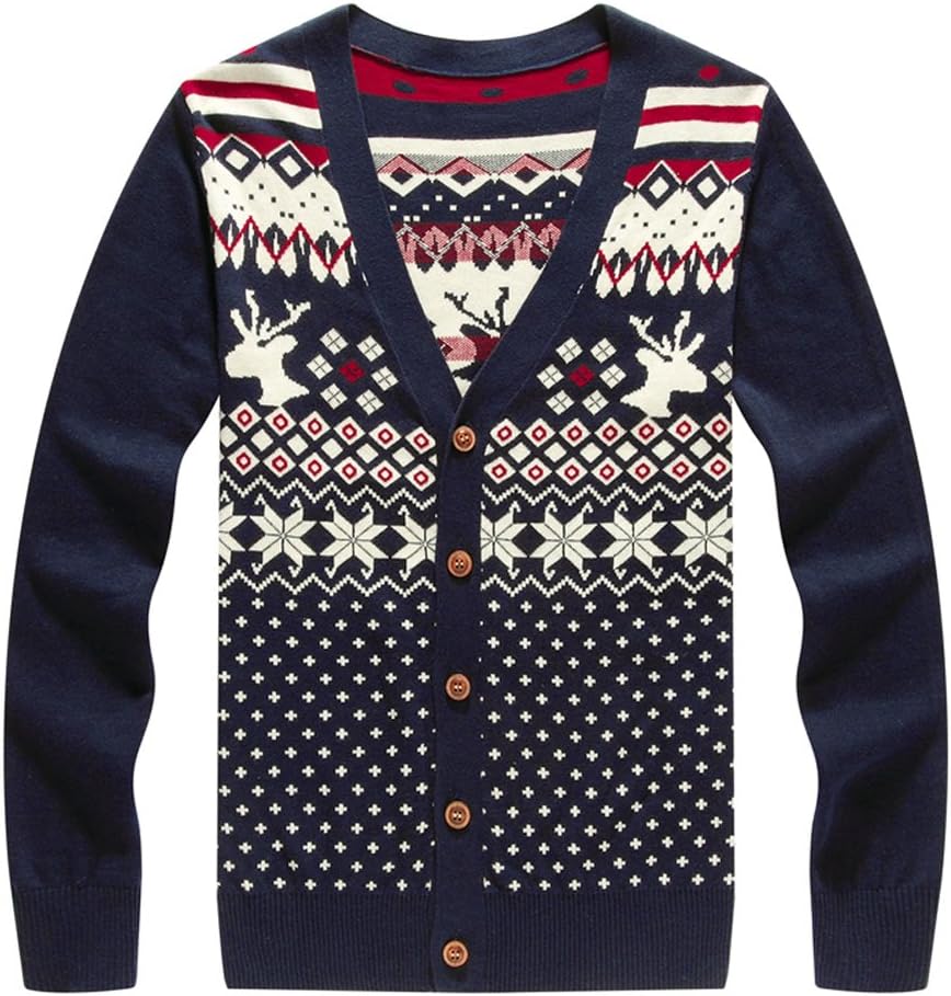 Letskeep Open Front Button V-Neck Deer Sweater Cardigan Christmas